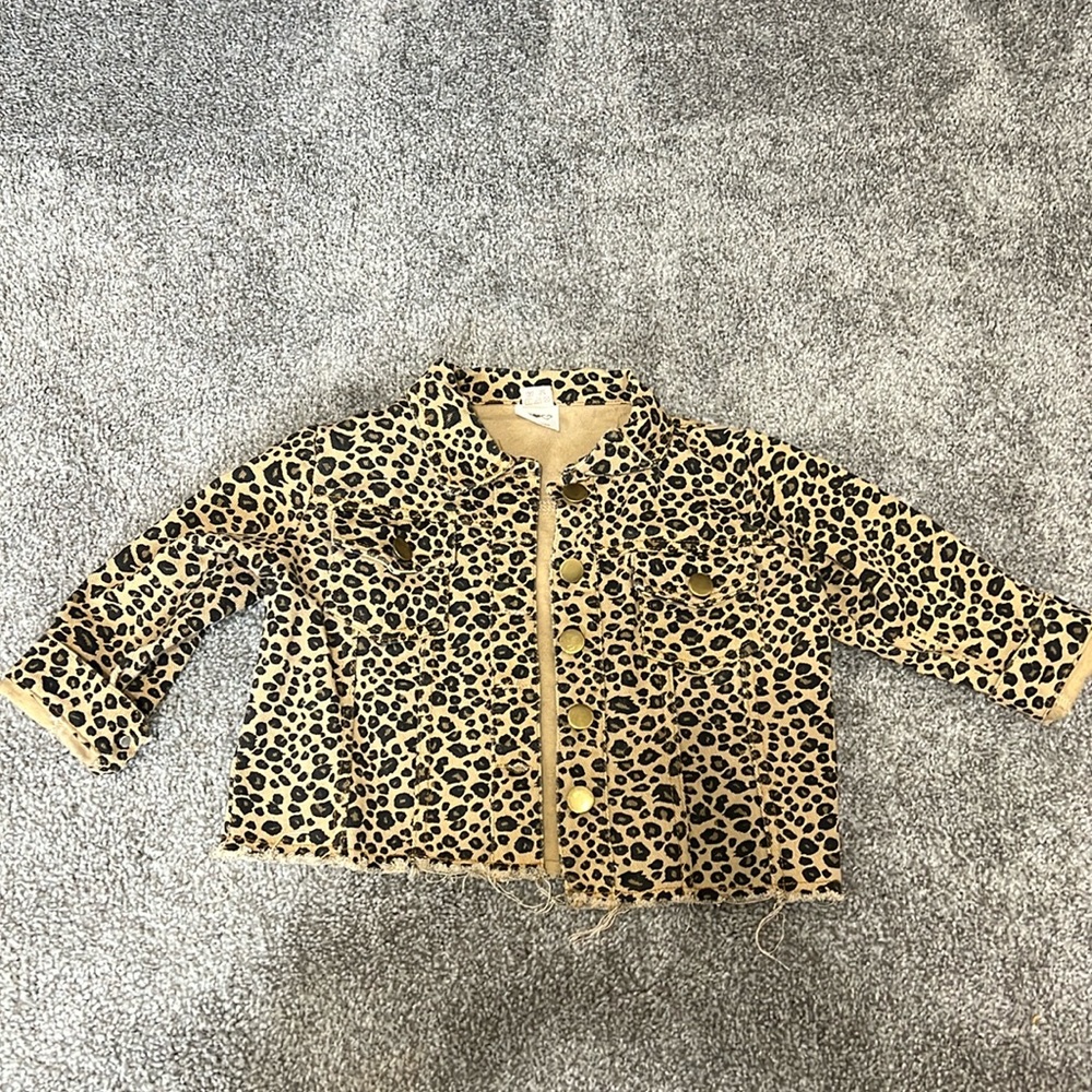 Distressed toddler cheetah Jean jacket